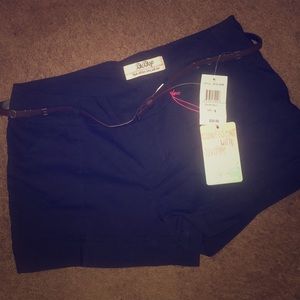 Navy blue brand new shorts with brown belt